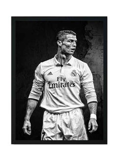 LOWHA Cristiano Ronaldo Wooden Framed Wall Art Painting Black/White 22x33centimeter  - Image 1