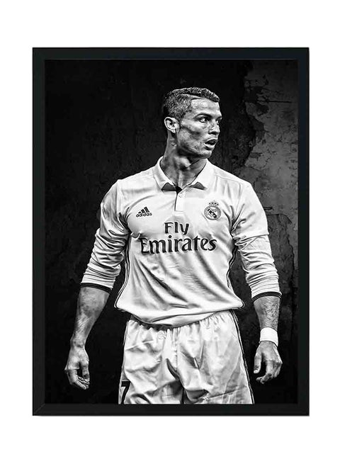 Cristiano Ronaldo Wooden Framed Wall Art Painting Black/White 22x33centimeter