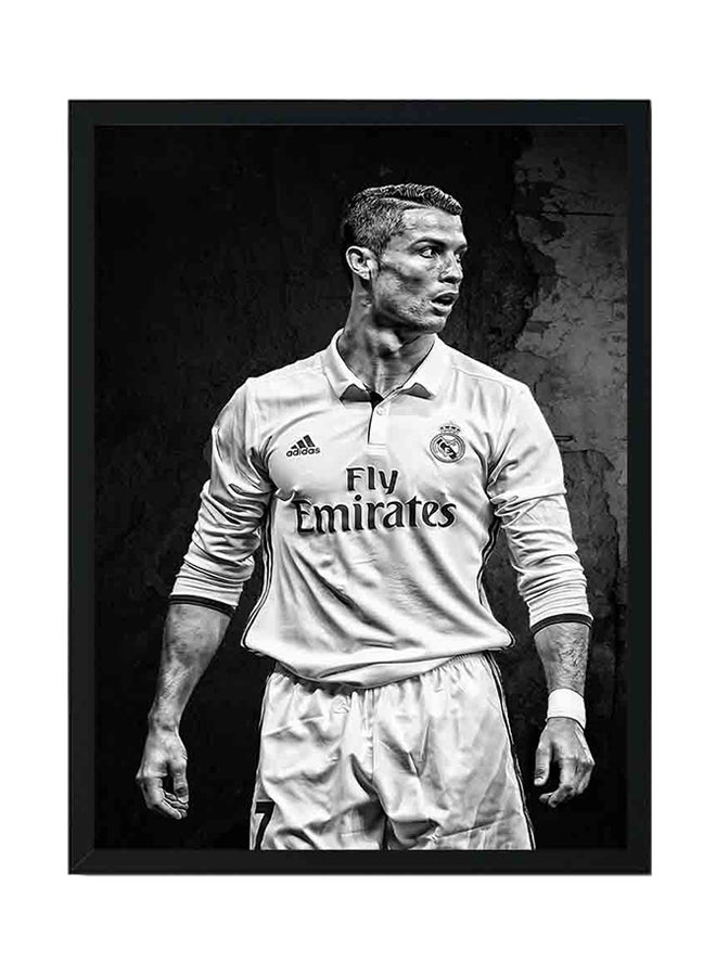 LOWHA Cristiano Ronaldo Wooden Framed Wall Art Painting Black/White 22x33centimeter  - Image 1