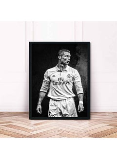 LOWHA Cristiano Ronaldo Wooden Framed Wall Art Painting Black/White 22x33centimeter  - Image 2