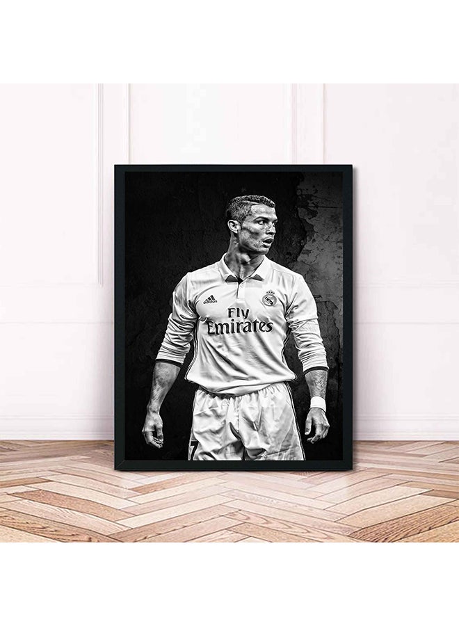 LOWHA Cristiano Ronaldo Wooden Framed Wall Art Painting Black/White 22x33centimeter  - Image 2