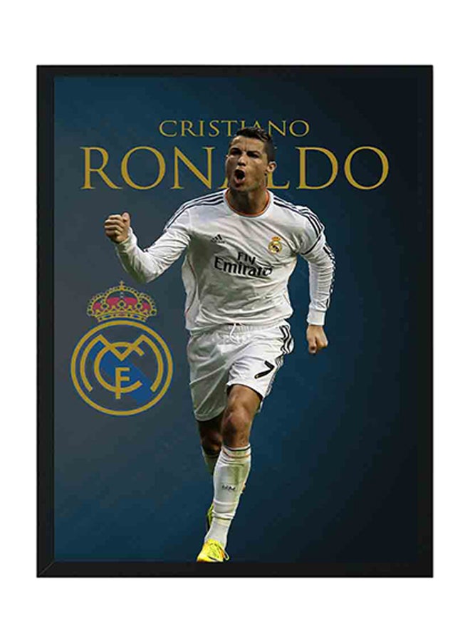 LOWHA Cristiano Ronaldo Wooden Framed Wall Art Painting Blue/White/Black  - Image 1