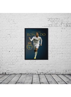 LOWHA Cristiano Ronaldo Wooden Framed Wall Art Painting Blue/White/Black  - Image 2