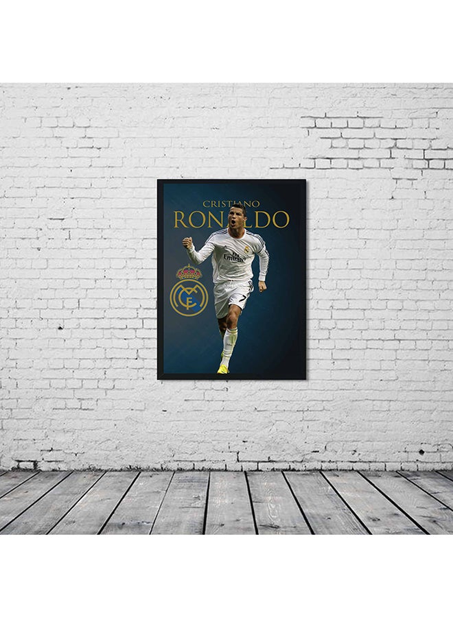 LOWHA Cristiano Ronaldo Wooden Framed Wall Art Painting Blue/White/Black  - Image 2