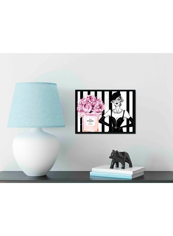 لوحة ديكورات للحائط بإطار خشبي اسود/أبيض/زهري - Image 2