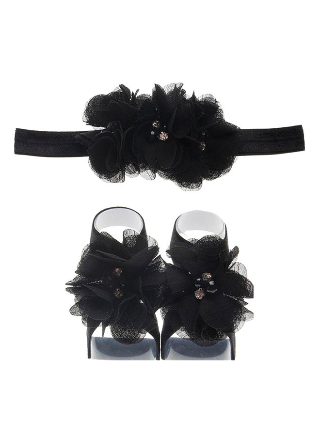 Rhinestone Studded Floral Head And Foot Band Black