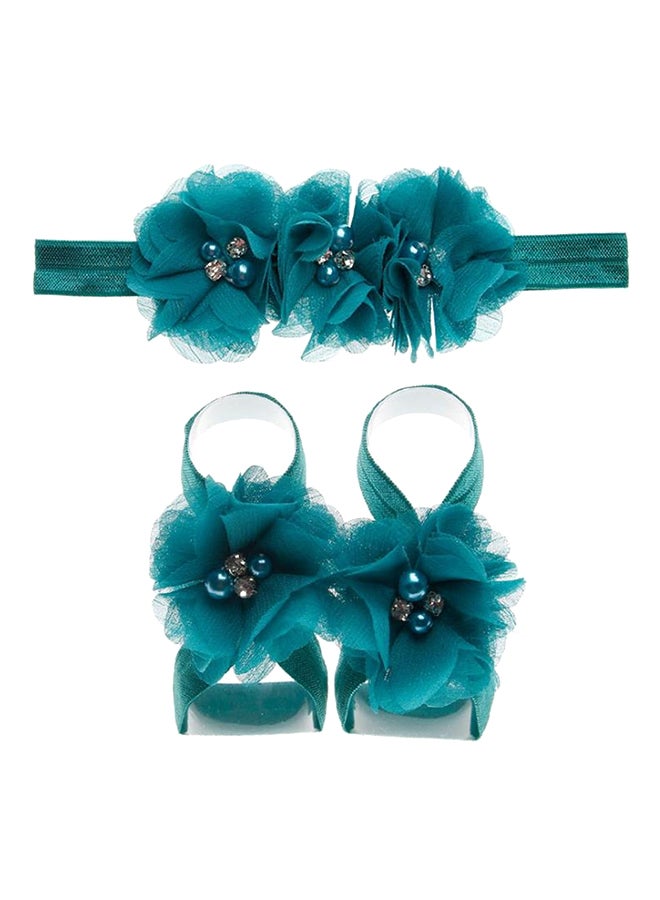 Rhinestone Studded Floral Head And Foot Band Blue