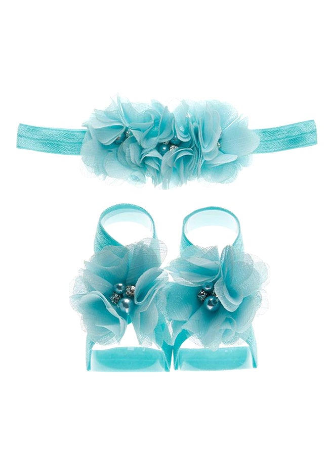 Rhinestone Studded Floral Head And Foot Band Blue