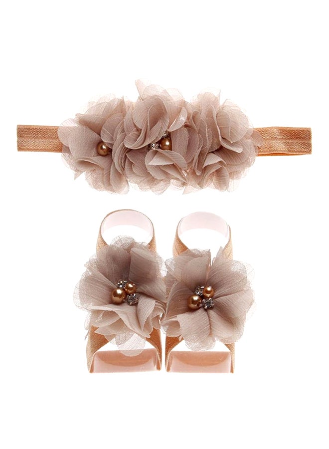 Rhinestone Studded Floral Head And Foot Band Beige