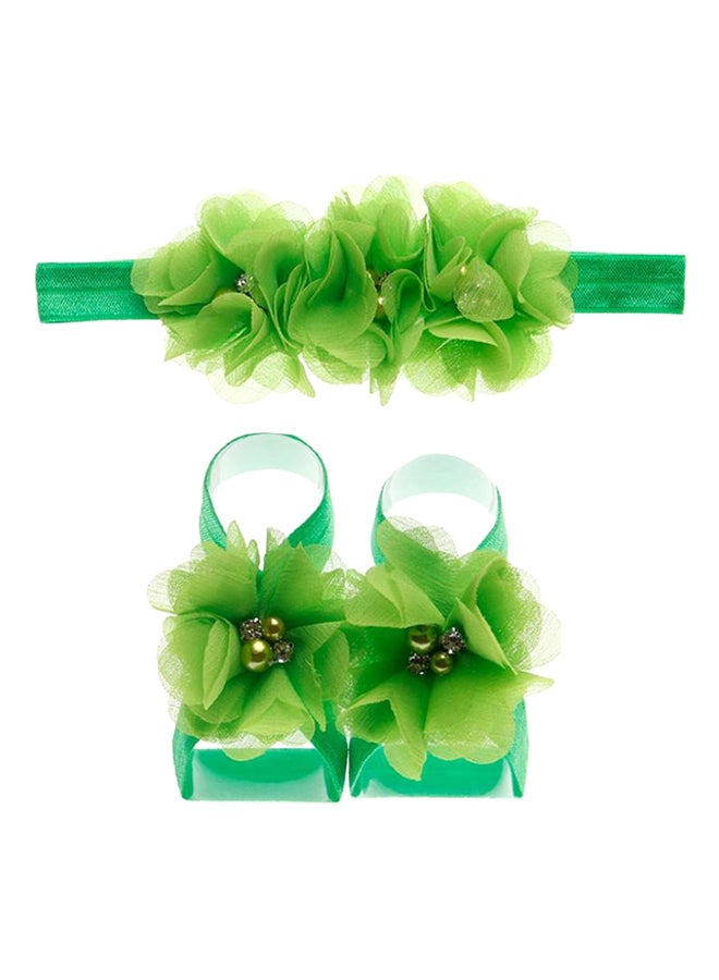 Rhinestone Studded Floral Head And Foot Band Green