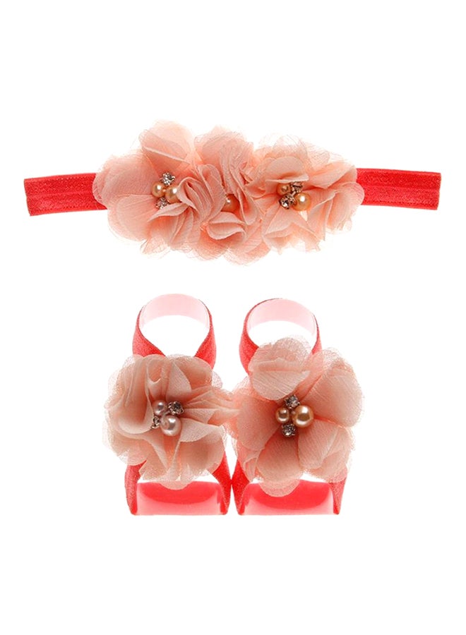 Rhinestone Studded Floral Head And Foot Band Pink/Red
