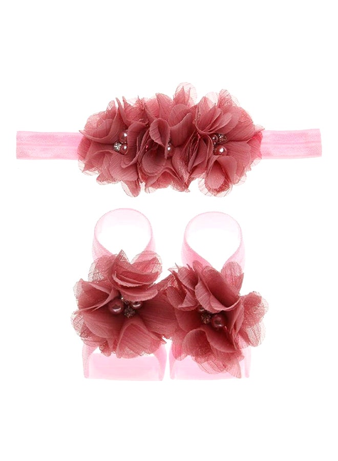 Rhinestone Studded Floral Head And Foot Band Pink