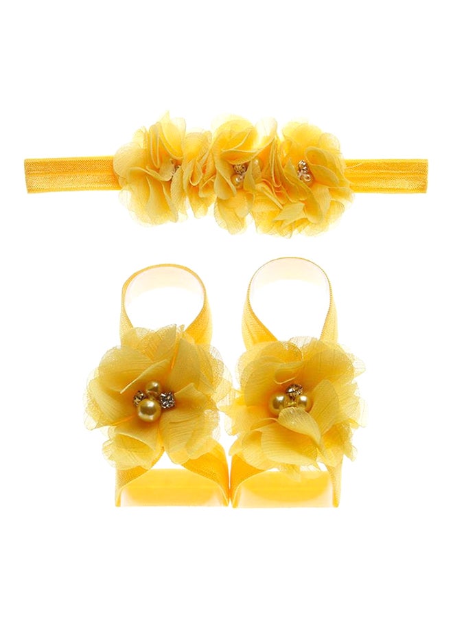 Rhinestone Studded Floral Head And Foot Band Yellow
