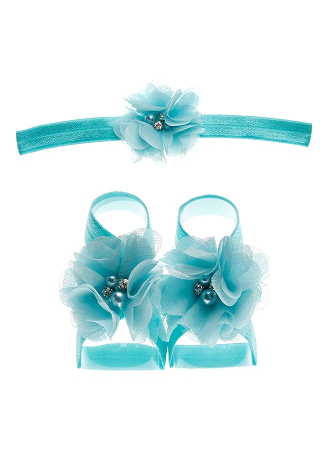 أطواق للشعر والقدمين مزينة بالأزهار ومرصعة بحجر الراين أزرق