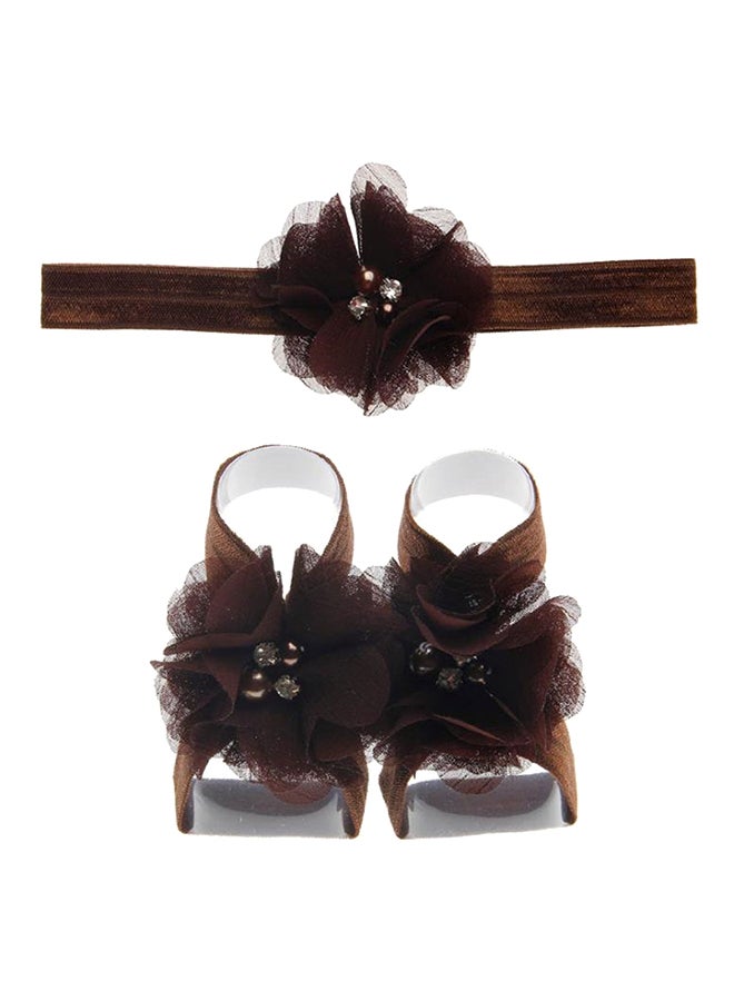 Rhinestone Studded Floral Head And Foot Band Brown