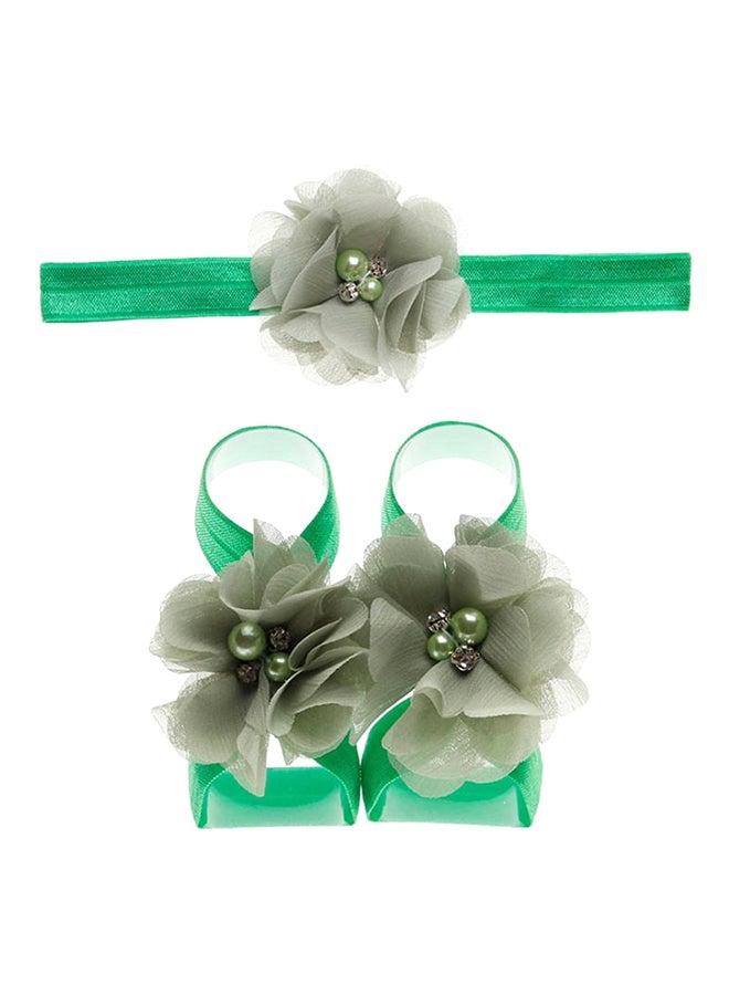 Rhinestone Studded Floral Head And Foot Band Olive Green