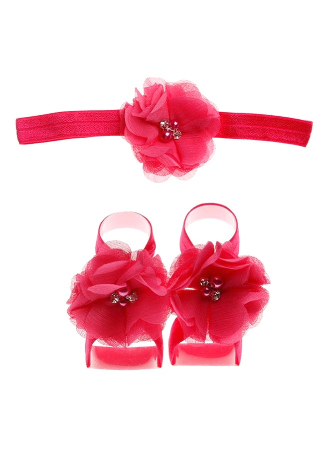 Rhinestone Studded Floral Head And Foot Band Red