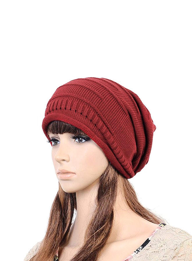 Warm Skullies Winter Knitted Crochet Plicate Baggy Beanie Red