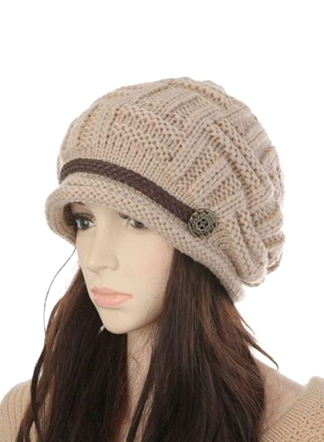 Warm Rageared Baggy Winter Chunky Knit Crochet Beanie White/Brown 