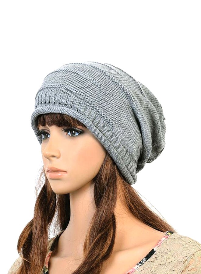 Crochet Winter Knitting Wool Baggy Beanies Grey 