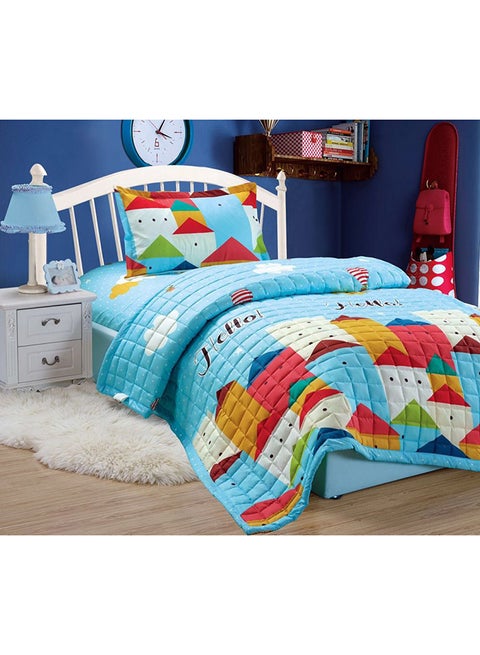 3-Piece Compressed Comforter Set Microfiber Blue/Red/Green Single