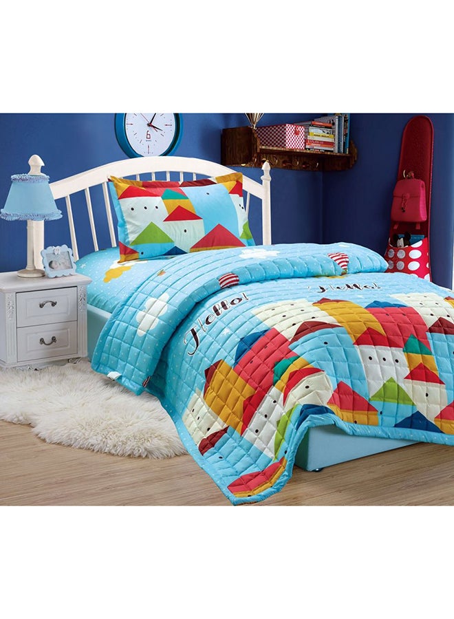 مون طقم لحاف مضغوط مكون من 3 قطع مايكروفايبر أزرق/أحمر/أخضر Single