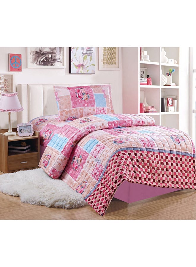 Moon 3-Piece Compressed Comforter Set Microfiber Pink/Blue/Brown Single 