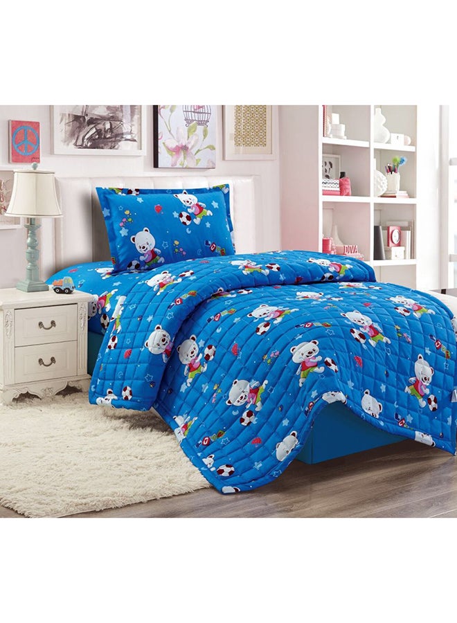 3-Piece Compressed Comforter Set Microfiber Blue/White Single