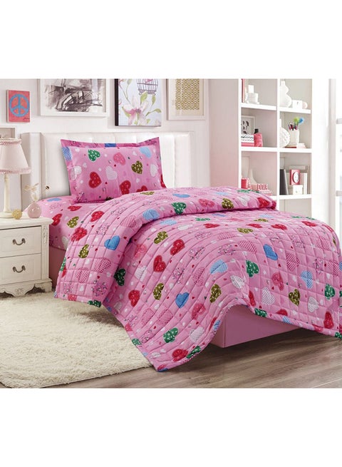 3-Piece Compressed Comforter Set Microfiber Pink/Red Single
