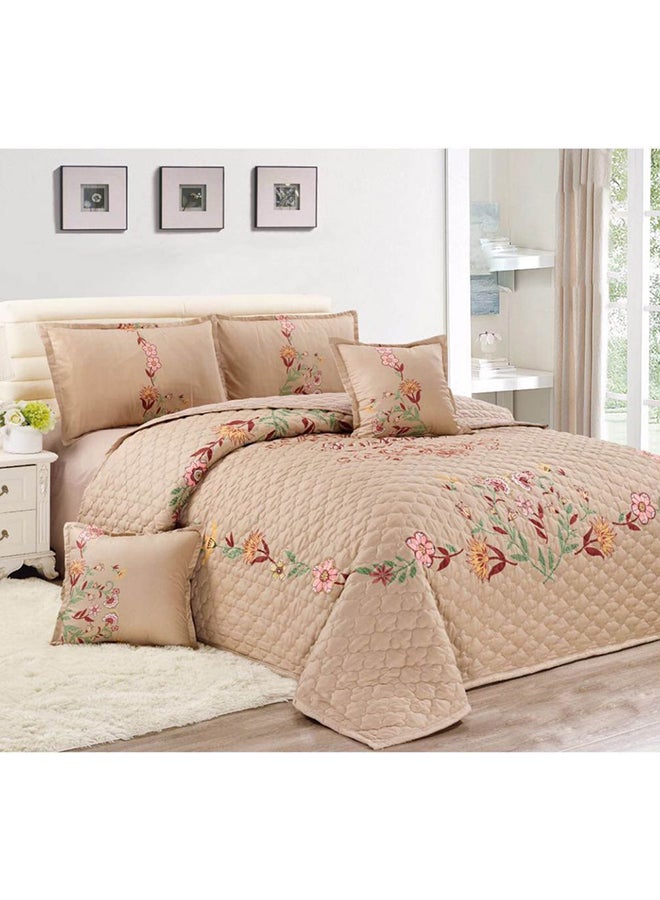 Moon 4-Piece Floral Printed Comforter Set Microfiber Beige Single 