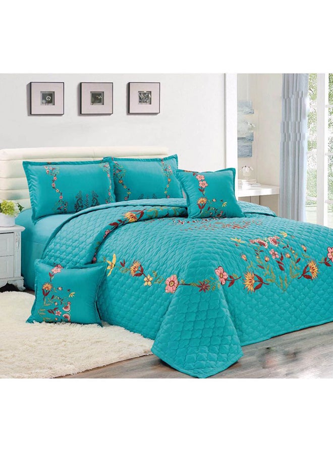 Moon 4-Piece Floral Compressed Comforter Set Microfiber Cyan Single