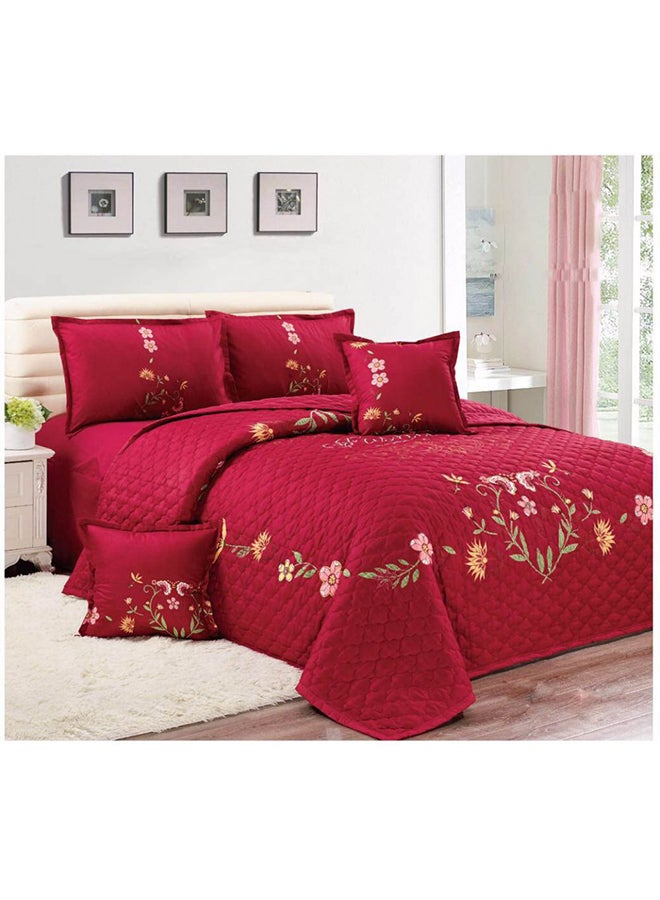 Moon 6-Piece Floral Compressed Comforter Set Microfiber Maroon Single 