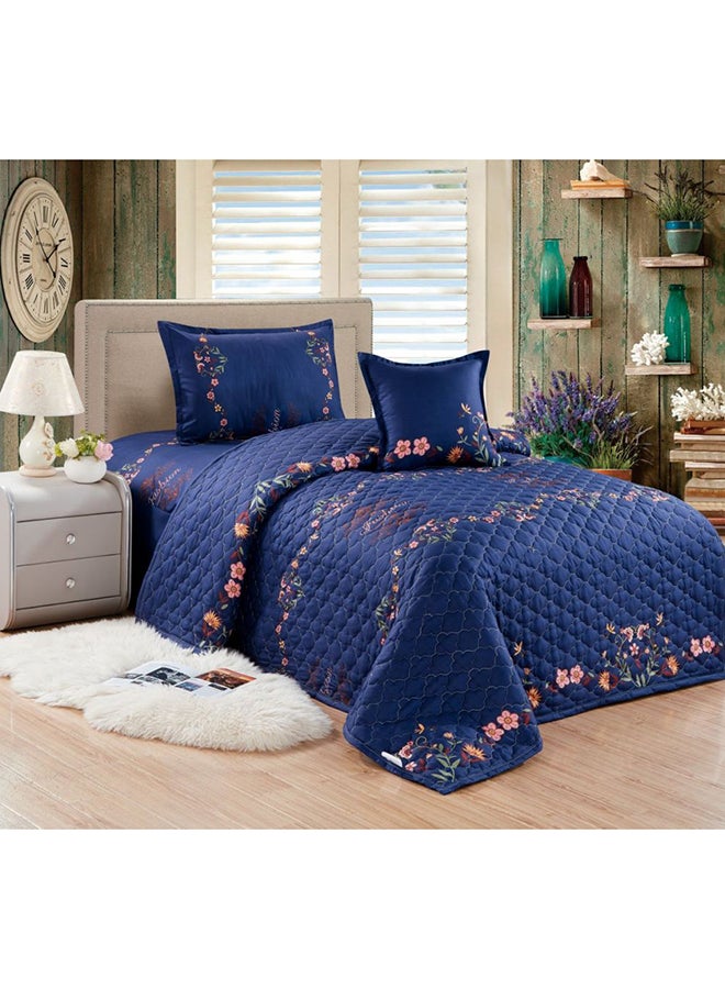 مون طقم لحاف مضغوط نقشة زهور مكوَّن من 4 قطع microfiber أزرق Single