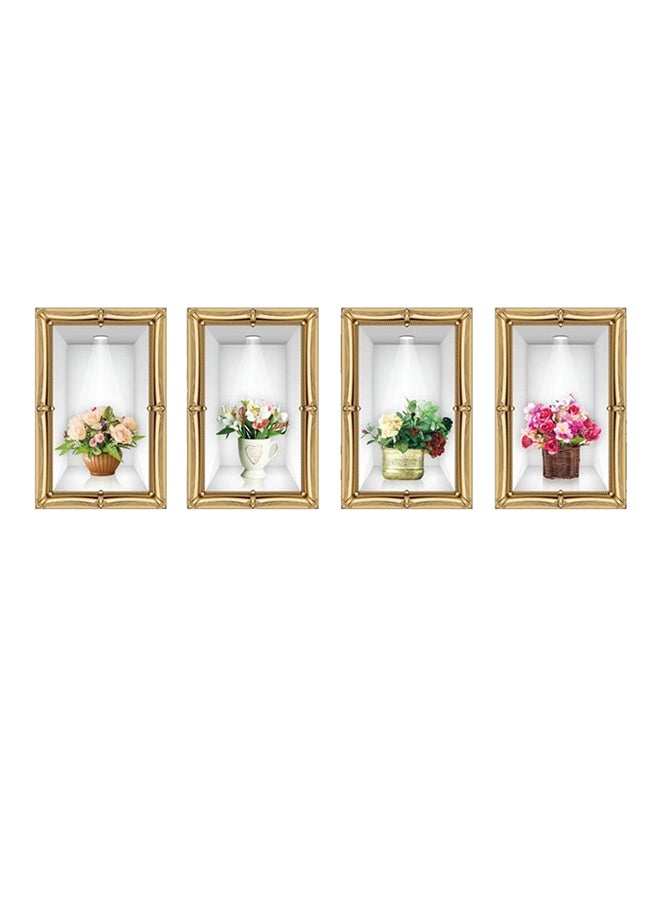 QiaoKai - 4-Piece 3D Flower Vase Wall Sticker Set White/Gold/Brown 90x60centimeter - Image 1