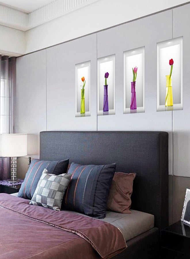 كياوكاي مجموعة ملصقات حائط ثلاثية الأبعاد على شكل مزهرية زهور مكونة من 4 قطع أبيض/وردي/أخضر 90x60Ø³Ù†ØªÙŠÙ…ØªØ± - Image 2