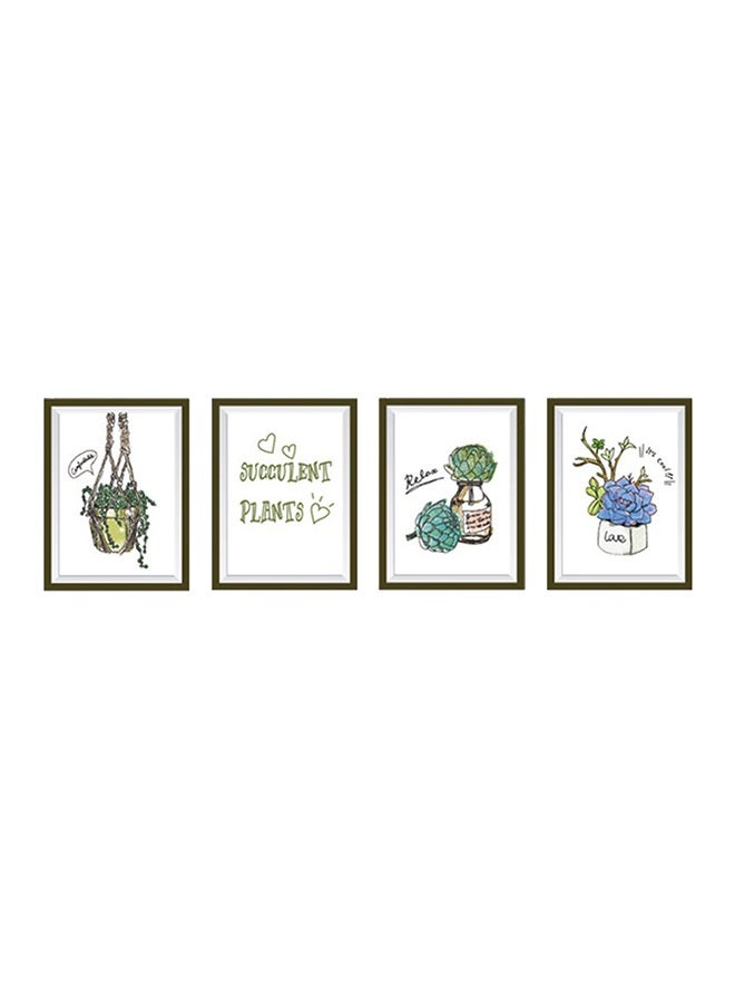 QiaoKai 4-Piece Succulent Plants Wall Sticker Set White/Brown/Green 90x60centimeter  - Image 1