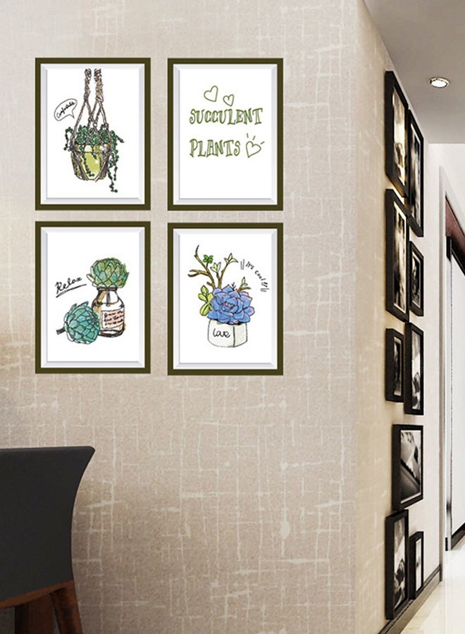 QiaoKai 4-Piece Succulent Plants Wall Sticker Set White/Brown/Green 90x60centimeter  - Image 2