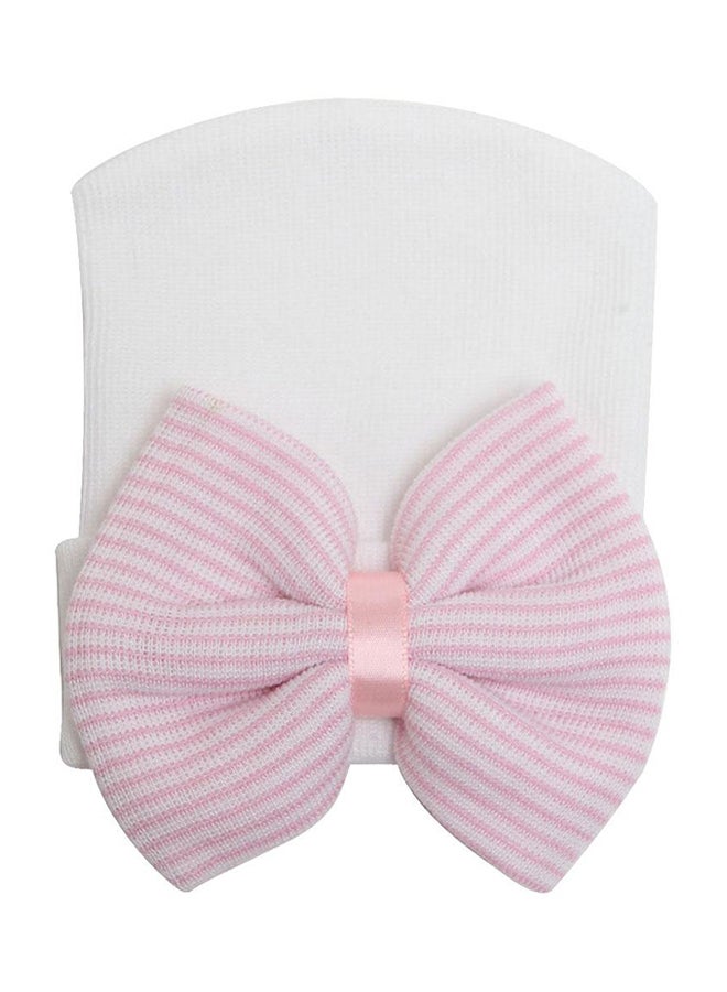 QiaoKai Striped Bow Infant Cap White/Pink  - Image 1