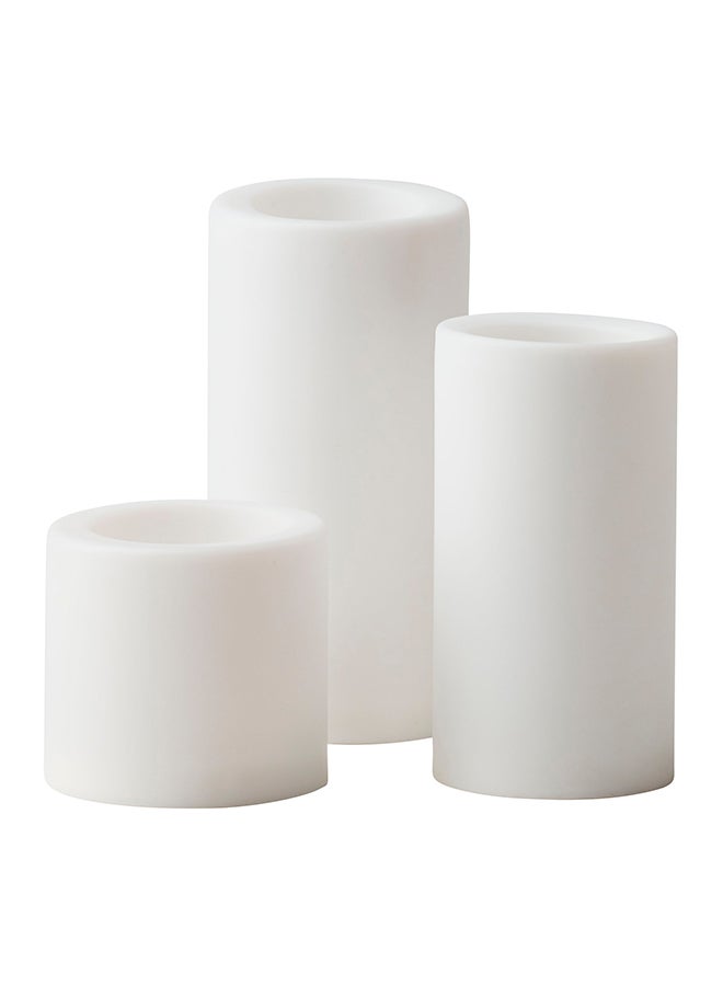 Set Of 3 LED Block Candles White 