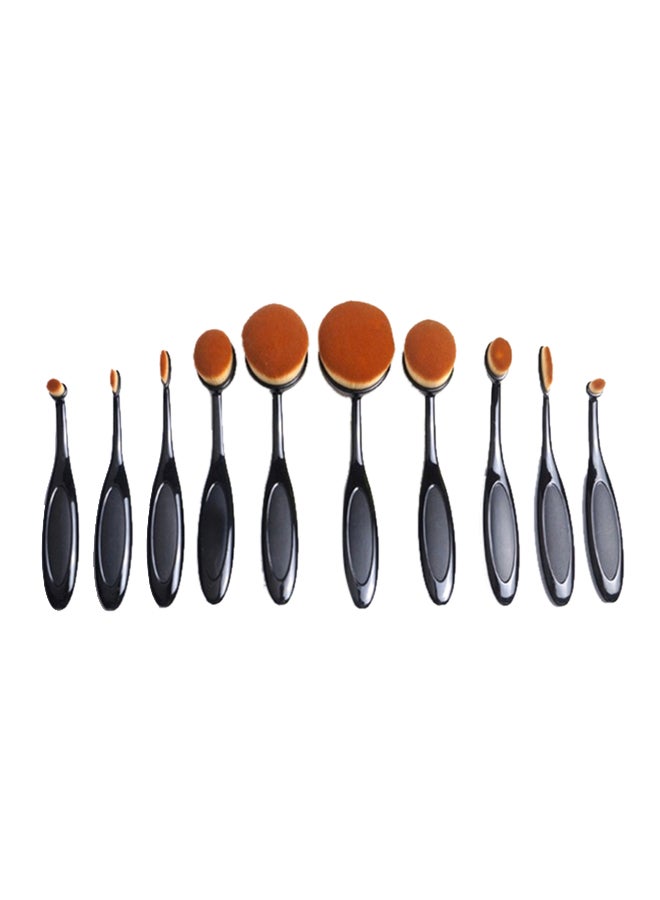 طقم فرش مكياج بيضاوية الشكل مكون من عشر قطع أسود