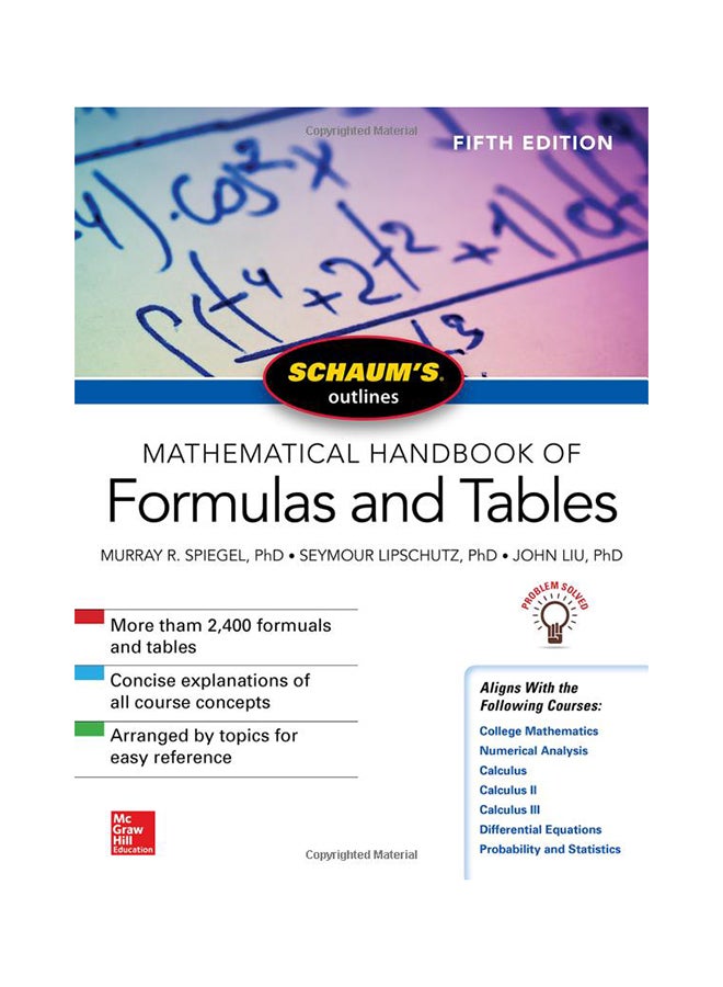 Mathematical Handbook Of Formulas And Tables Paperback English by Murray R. Spiegel - 10/26/2017