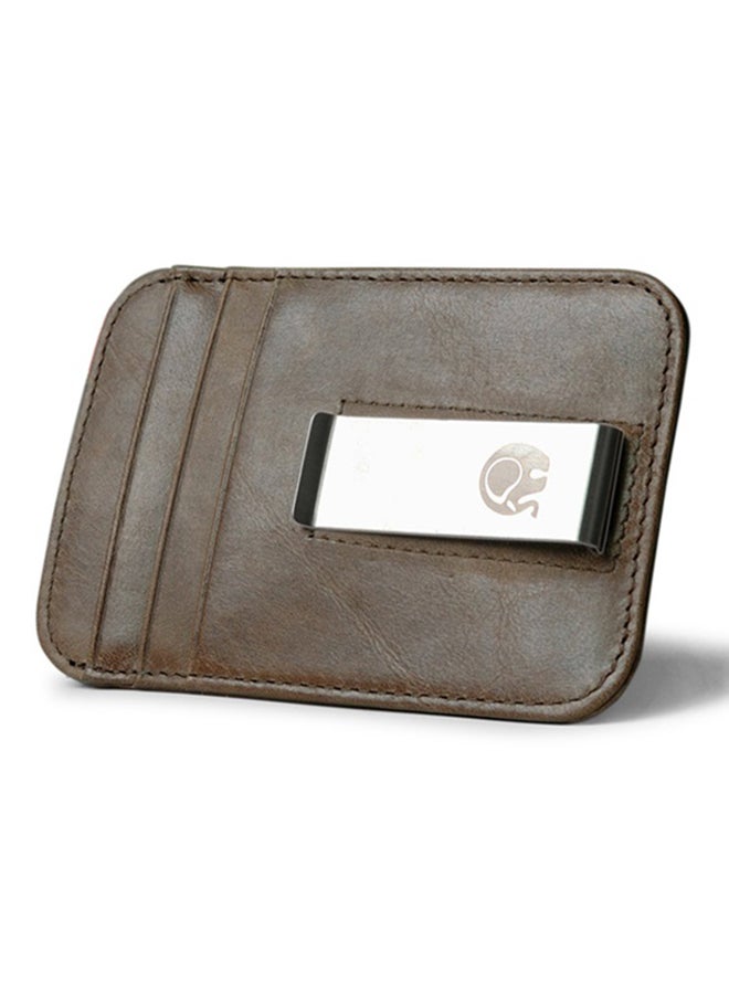 Slim Soft Retro Leather Card Holder Money Clip Brown  - Image 2