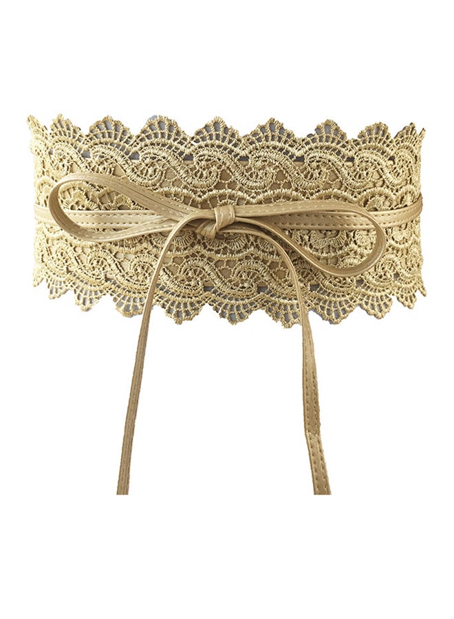 Generic Self Knot Tie Up Cinch Waist Belt Beige 