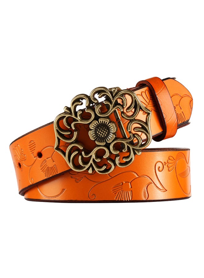 حزام كلاسيكي منحوت بنقشة الزهور برتقالي