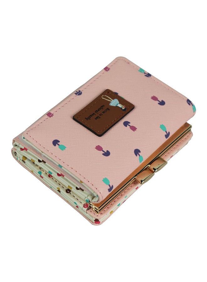 Generic Trifold PU Leather Wallet Pink/Cream  - Image 1