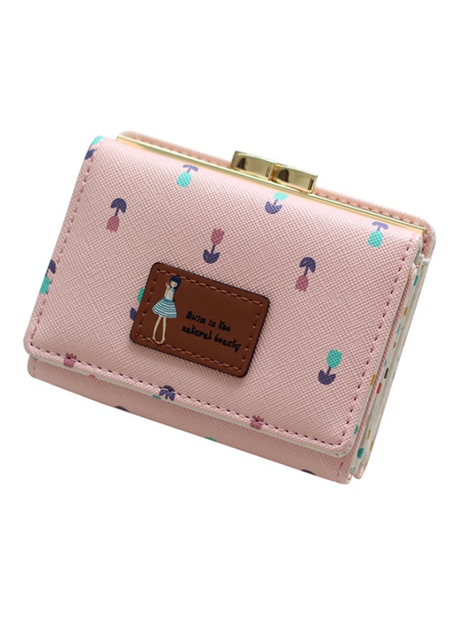 Generic Trifold PU Leather Wallet Pink/Cream  - Image 2