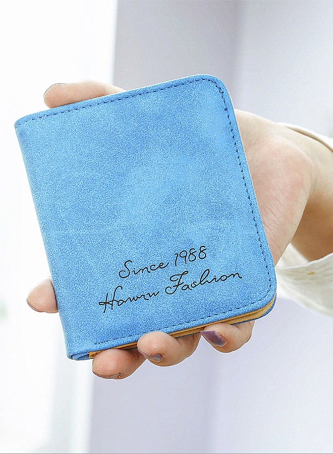 Vintage Matte Short Bifold Wallet Blue - Image 3