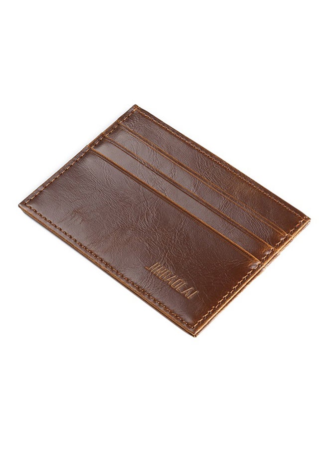 JINBAOLAI - Simple Soft Leather Card Case With 6 Card Slots Brown - Image 1