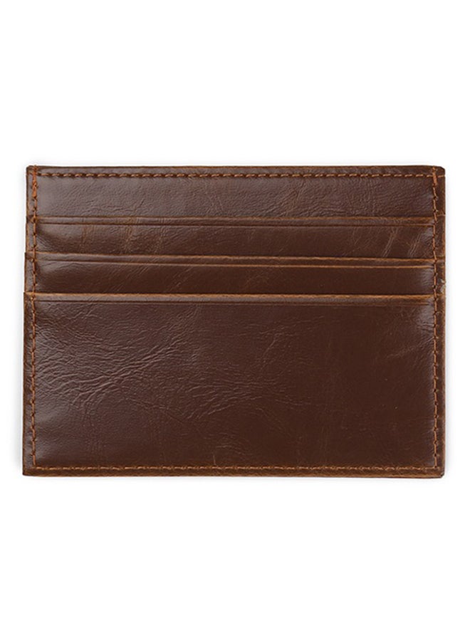 JINBAOLAI - Simple Soft Leather Card Case With 6 Card Slots Brown - Image 1