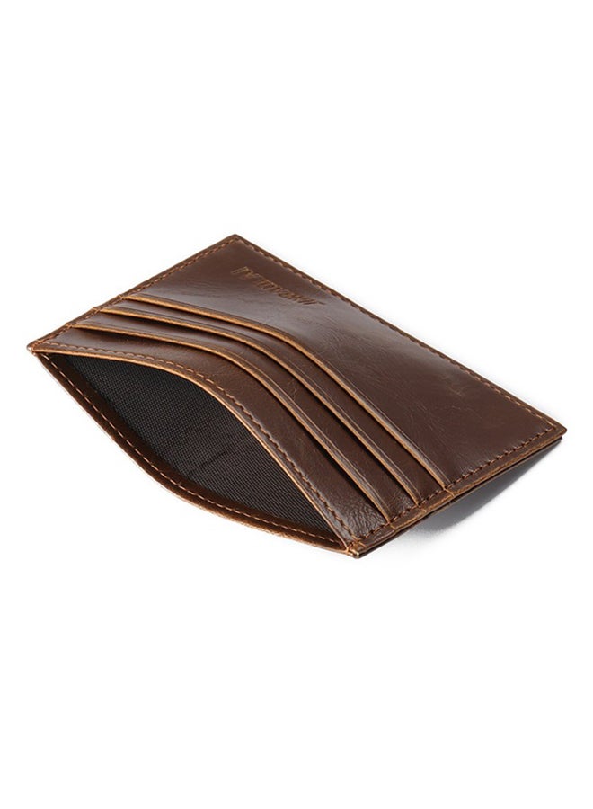 JINBAOLAI - Simple Soft Leather Card Case With 6 Card Slots Brown - Image 1